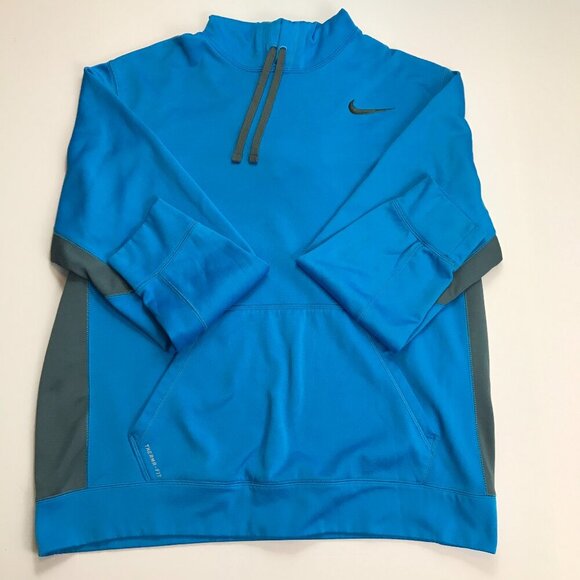 Nike Therma Fit Men XL Blue Gray Logo Long Sleeve Athletic Hoodie Pullover - Picture 2 of 8